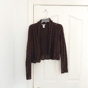 Vintage Pink Cardigan Brown Shawl Collar Crochet Cardigan
